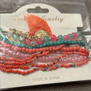 Fashion Jewelry Coral and Teal Beaded Bracelet Set